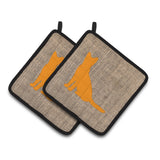 Caroline'S Treasures Cat Faux Burlap & Orange Pair Of Pot Holders Bb1071-Bl-Or-Pthd, 7.5Hx7.5W, Multicolor