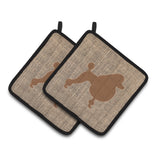 Caroline'S Treasures Poodle Faux Burlap & Brown Pair Of Pot Holders Bb1072-Bl-Bn-Pthd, 7.5Hx7.5W, Multicolor