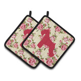 Caroline'S Treasures Schnauzer Shabby Chic Yellow Roses Pair Of Pot Holders Bb1073-Rs-Yw-Pthd, 7.5Hx7.5W, Multicolor
