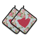 Caroline'S Treasures Maltese Shabby Chic Blue Roses Pair Of Pot Holders Bb1079-Rs-Bu-Pthd, 7.5Hx7.5W, Multicolor