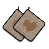 Caroline'S Treasures Sheltie Faux Burlap & Brown Pair Of Pot Holders Bb1080-Bl-Bn-Pthd, 7.5Hx7.5W, Multicolor