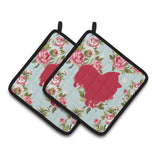 Caroline'S Treasures Sheltie Shabby Chic Blue Roses Pair Of Pot Holders Bb1080-Rs-Bu-Pthd, 7.5Hx7.5W, Multicolor