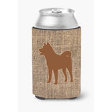 Akita Burlap And Brown Can Or Bottle Beverage Insulator Hugger