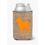Akita Burlap And Orange Can Or Bottle Beverage Insulator Hugger
