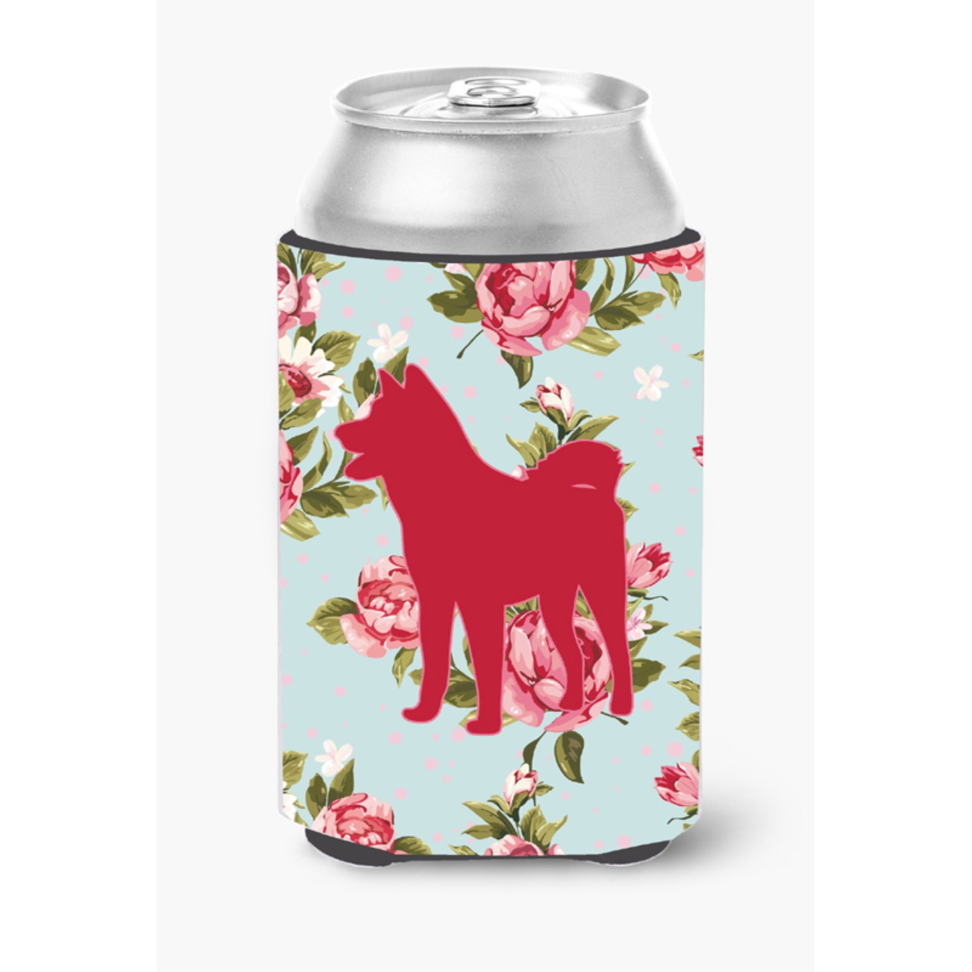 Akita Shabby Chic Blue Roses Can Or Bottle Beverage Insulator Hugger Bb1082