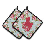 Caroline'S Treasures Bb1082-Rs-Bu-Pthd Akita Shabby Chic Blue Roses Pot Holders (1 Pair), 7.5 X 7.5, Multicolor