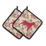 Caroline'S Treasures Rottweiler Shabby Chic Yellow Roses Pair Of Pot Holders Bb1083-Rs-Yw-Pthd, 7.5Hx7.5W, Multicolor