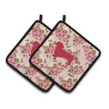 Caroline'S Treasures Dachshund Shabby Chic Pink Roses Pair Of Pot Holders Bb1088-Rs-Pk-Pthd, 7.5Hx7.5W, Multicolor
