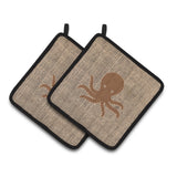 Caroline'S Treasures Bb1090-Bl-Bn-Pthd Octopus Faux Pot Holders (1 Pair), 7.5 X 7.5, Burlap/Brown