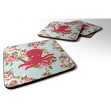 Caroline'S Treasures Bb1090-Rs-Bu-Fc Octopus Shabby Chic Blue Roses Foam Coasters (Set Of 4), 3.5 H X 3.5 W, Multicolo