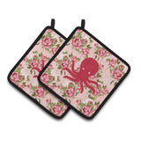 Caroline'S Treasures Octopus Shabby Chic Pink Roses Pair Of Pot Holders Bb1090-Rs-Pk-Pthd, 7.5Hx7.5W, Multicolor