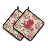Caroline'S Treasures Octopus Shabby Chic Yellow Roses Pair Of Pot Holders Bb1090-Rs-Yw-Pthd, 7.5Hx7.5W, Multicolor