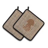 Caroline'S Treasures Jellyfish Faux Burlap & Brown Pair Of Pot Holders Bb1091-Bl-Bn-Pthd, 7.5Hx7.5W, Multicolor