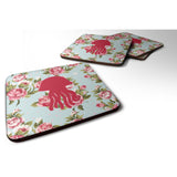 Caroline'S Treasures Bb1091-Rs-Bu-Fc Jellyfish Shabby Chic Blue Roses Foam Coasters (Set Of 4), 3.5 H X 3.5 W, Multico