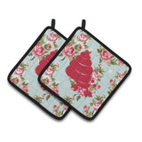 Caroline'S Treasures Hermit Crab Shabby Chic Blue Roses Pair Of Pot Holders Bb1092-Rs-Bu-Pthd, 7.5Hx7.5W, Multicolor