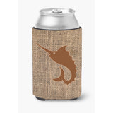 Fish - Sword Fish Burlap And Brown Can Or Bottle Beverage Insulator Hugger Bb1097