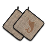 Caroline'S Treasures Fish - Sword Fish Faux Burlap & Brown Pair Of Pot Holders Bb1097-Bl-Bn-Pthd, 7.5Hx7.5W, Multicolor