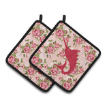 Caroline'S Treasures Bb1097-Rs-Pk-Pthd Fish Sword Shabby Chic Pink Roses Pot Holders (1 Pair), 7.5 X 7.5, Mult