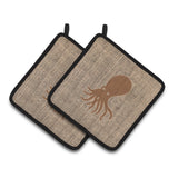 Caroline'S Treasures Bb1098-Bl-Bn-Pthd Octopus Faux Pot Holders (1 Pair), 7.5 X 7.5, Burlap/Brown