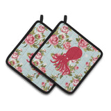 Caroline'S Treasures Octopus Shabby Chic Blue Roses Pair Of Pot Holders Bb1098-Rs-Bu-Pthd, 7.5Hx7.5W, Multicolor