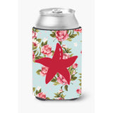 Starfish Shabby Chic Blue Roses Can Or Bottle Beverage Insulator Hugger Bb1100