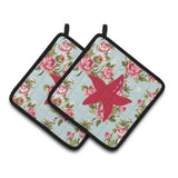 Caroline'S Treasures Starfish Shabby Chic Blue Roses Pair Of Pot Holders Bb1100-Rs-Bu-Pthd, 7.5Hx7.5W, Multicolor