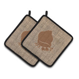 Caroline'S Treasures Hermit Crab Faux Burlap & Brown Pair Of Pot Holders Bb1102-Bl-Bn-Pthd, 7.5Hx7.5W, Multicolor