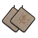 Caroline'S Treasures Coral Faux Burlap & Brown Pair Of Pot Holders Bb1103-Bl-Bn-Pthd, 7.5Hx7.5W, Multicolor