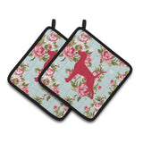 Caroline'S Treasures Pointer Shabby Chic Blue Roses Pair Of Pot Holders Bb1105-Rs-Bu-Pthd, 7.5Hx7.5W, Multicolor