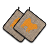Caroline'S Treasures Chow Faux Burlap & Orange Pair Of Pot Holders Bb1106-Bl-Or-Pthd, 7.5Hx7.5W, Multicolor