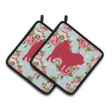 Caroline'S Treasures Chow Shabby Chic Blue Roses Pair Of Pot Holders Bb1106-Rs-Bu-Pthd, 7.5Hx7.5W, Multicolor