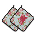 Caroline'S Treasures Chihuahua Shabby Chic Blue Roses Pair Of Pot Holders Bb1108-Rs-Bu-Pthd, 7.5Hx7.5W, Multicolor