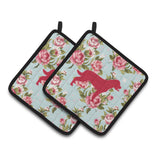Caroline'S Treasures Bb1111-Rs-Bu-Pthd Labrador Shabby Chic Blue Roses Pot Holders (1 Pair), 7.5 X 7.5, Multicolor