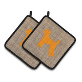 Caroline'S Treasures Poodle Faux Burlap & Orange Pair Of Pot Holders Bb1114-Bl-Or-Pthd, 7.5Hx7.5W, Multicolor
