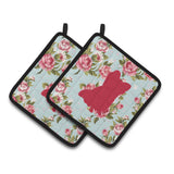 Caroline'S Treasures Chihuahua Shabby Chic Blue Roses Pair Of Pot Holders Bb1115-Rs-Bu-Pthd, 7.5Hx7.5W, Multicolor
