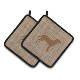 Caroline'S Treasures Labrador Faux Burlap & Brown Pair Of Pot Holders Bb1116-Bl-Bn-Pthd, 7.5Hx7.5W, Multicolor