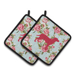Caroline'S Treasures Labrador Shabby Chic Blue Roses Pair Of Pot Holders Bb1116-Rs-Bu-Pthd, 7.5Hx7.5W, Multicolor