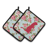 Caroline'S Treasures Meerkat Shabby Chic Blue Roses Pair Of Pot Holders Bb1118-Rs-Bu-Pthd, 7.5Hx7.5W, Multicolor