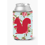 Squirrel Shabby Chic Blue Roses Can Or Bottle Beverage Insulator Hugger Bb1119