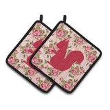 Caroline'S Treasures Squirrel Shabby Chic Pink Roses Pair Of Pot Holders Bb1119-Rs-Pk-Pthd, 7.5Hx7.5W, Multicolor