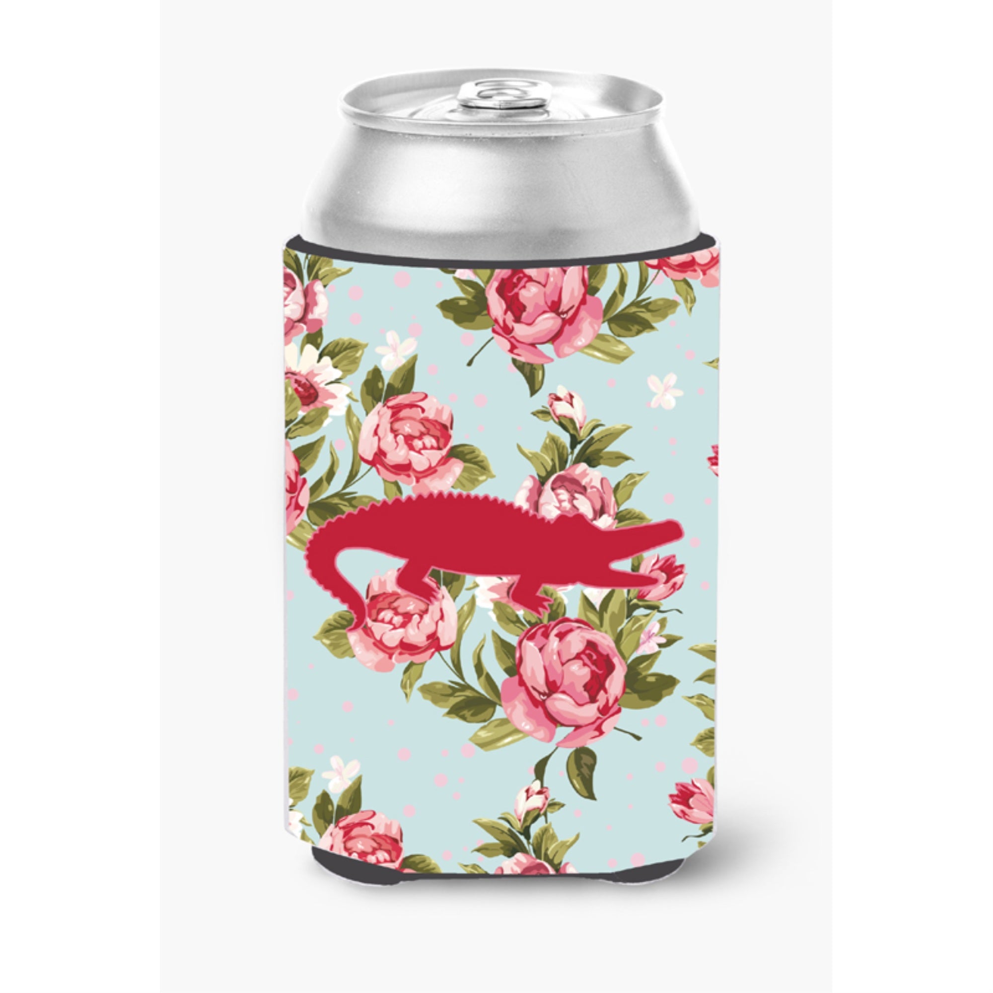 Alligator Shabby Chic Blue Roses Can Or Bottle Beverage Insulator Hugger Bb1120