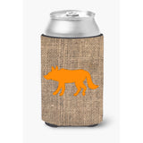Wolf Burlap And Orange Can Or Bottle Beverage Insulator Hugger