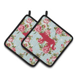 Caroline'S Treasures Wolf Shabby Chic Blue Roses Pair Of Pot Holders Bb1123-Rs-Bu-Pthd, 7.5Hx7.5W, Multicolor