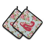 Caroline'S Treasures Snake Shabby Chic Blue Roses Pair Of Pot Holders Bb1124-Rs-Bu-Pthd, 7.5Hx7.5W, Multicolor