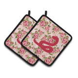 Caroline'S Treasures Snake Shabby Chic Pink Roses Pair Of Pot Holders Bb1124-Rs-Pk-Pthd, 7.5Hx7.5W, Multicolor