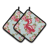 Caroline'S Treasures Skunk Shabby Chic Blue Roses Pair Of Pot Holders Bb1125-Rs-Bu-Pthd, 7.5Hx7.5W, Multicolor