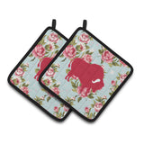 Caroline'S Treasures Buffalo Shabby Chic Blue Roses Pair Of Pot Holders Bb1127-Rs-Bu-Pthd, 7.5Hx7.5W, Multicolor