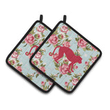 Caroline'S Treasures Monkey Shabby Chic Blue Roses Pair Of Pot Holders Bb1128-Rs-Bu-Pthd, 7.5Hx7.5W, Multicolor