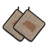 Caroline'S Treasures Hippopotamus Faux Burlap & Brown Pair Of Pot Holders Bb1130-Bl-Bn-Pthd, 7.5Hx7.5W, Multicolor