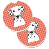 Caroline'S Treasures Red Checkered Dalmatian Set Of 2 Cup Holder Car Coasters Bb1131Carc, 2.56, Multicolor